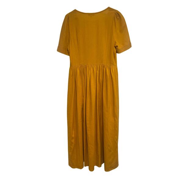 NWOT Women’s Boho CottageCore Linen Cotton Midi Spring Summer Dress S Yellow - Picture 4 of 5